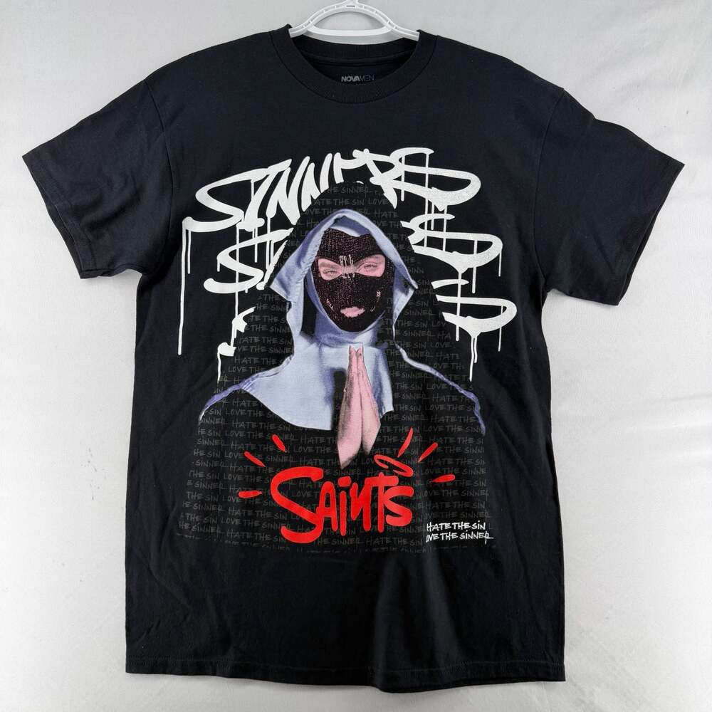 1272 M- NOVAMEN Sinners Saints Hate The Sin Graphic Print Short Sleeve T-Shirt